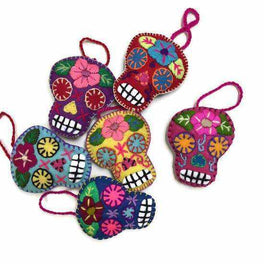 Hand-Embroidered Sugar Skull Ornament - Mexico
