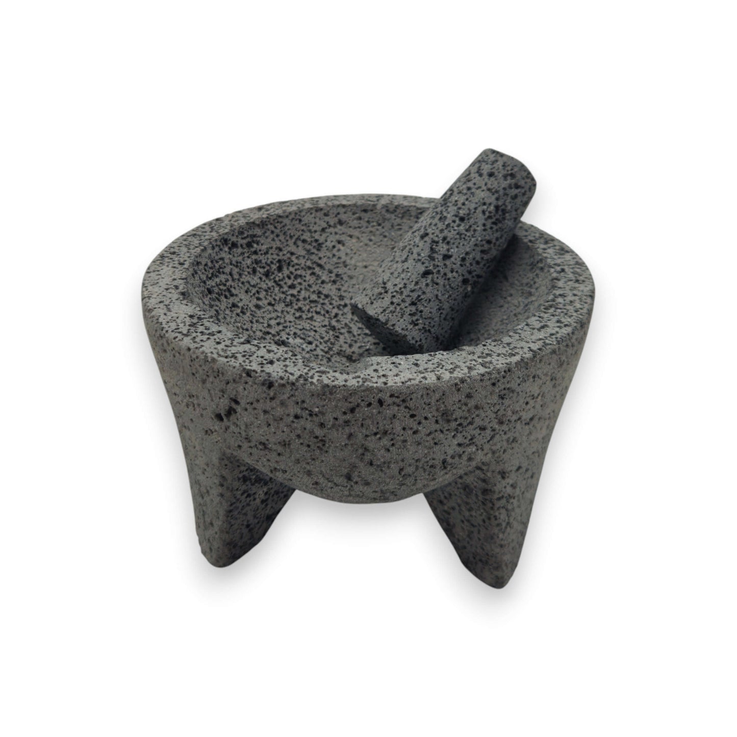 Sunflower Lid Volcanic Molcajete | Mexican Mortar & Pestle hand-carved volcanic stone molcajete with tejolote, rustic three-legged Mexican mortar and pestle