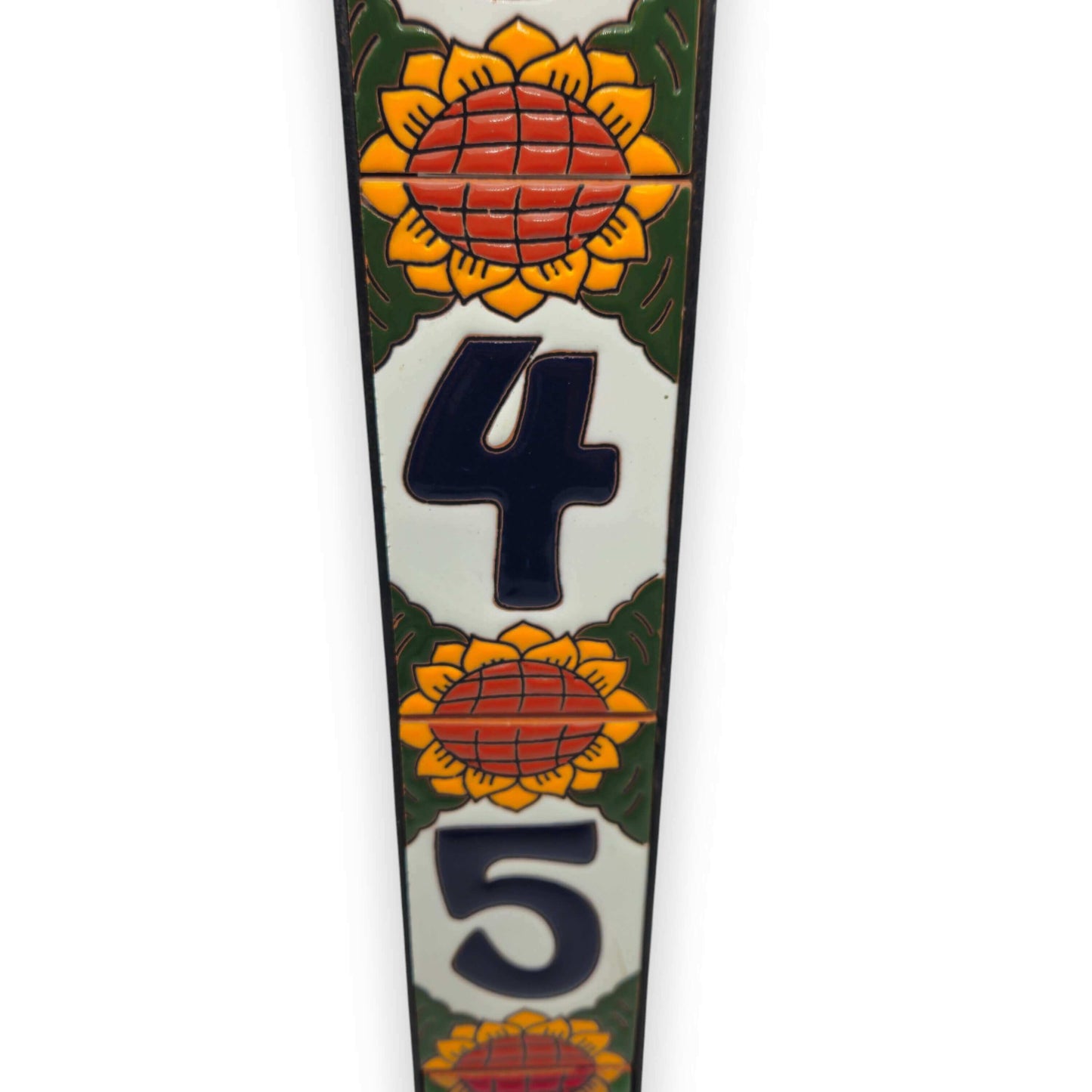 Sunflower Talavera Number Tiles | Mexican Address Art – hand-painted vertical house number strip with sunflowers showing numbers 4 and 5