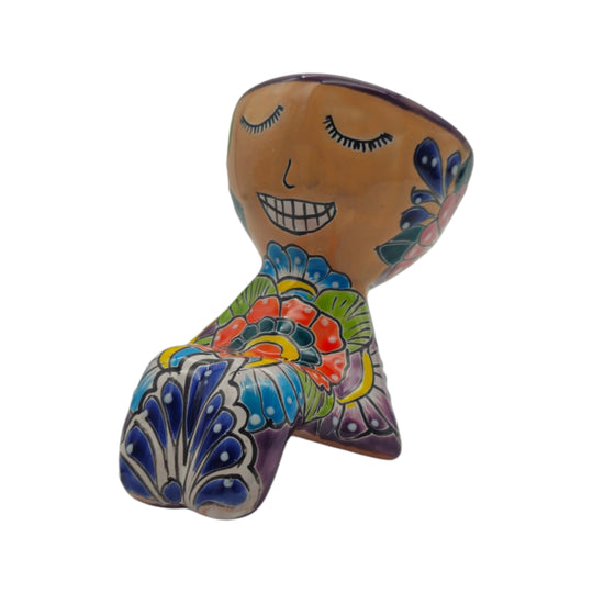 Talavera Table planter different emotions - white background product view 4