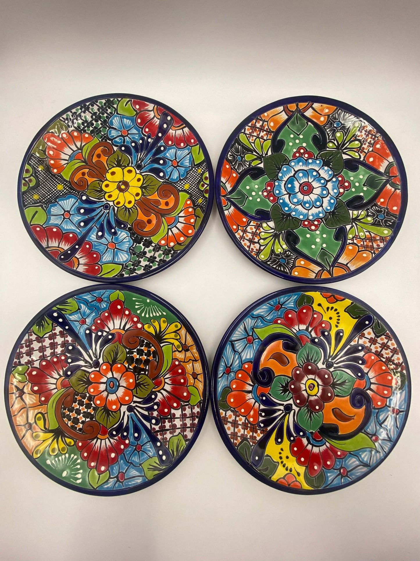 Talavera Dinnerware Set | 34-Piece Mexican Tableware for 8 hand-painted colorful 5" plates from Guanajuato, kiln-fired, lead-free glaze, artisanal design