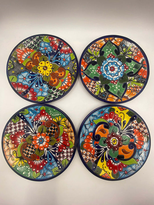 Talavera Dinnerware Set | 34-Piece Mexican Tableware for 8 hand-painted colorful 5" plates from Guanajuato, kiln-fired, lead-free glaze, artisanal design