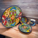 Talavera Dinnerware Set | 34-Piece Mexican Tableware for 8 – hand-painted colorful Talavera plates bowls and mug from Guanajuato, lead-free glaze