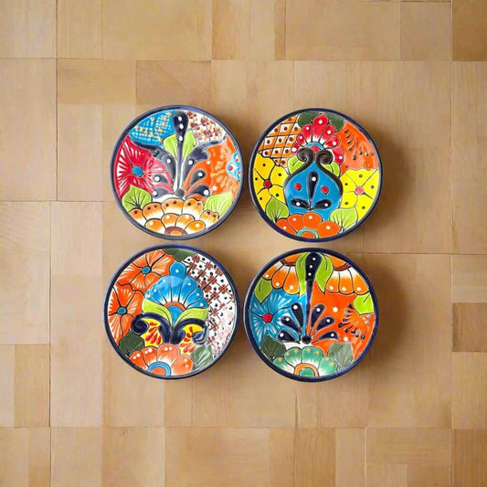 6" Talavera Dinner Plate | Colorful Mexican Dinnerware - hand-painted vibrant floral patterns on four Mexican ceramic plates