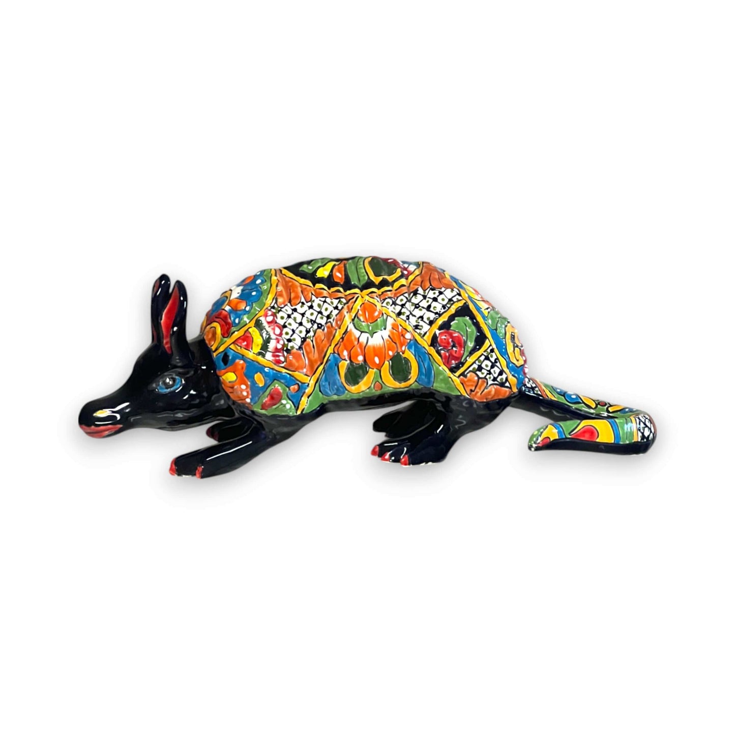 Talavera Armadillo Statue | Hand-Painted Mexican Folk Art Animal - hand-painted multicolor Talavera armadillo figurine from Guanajuato