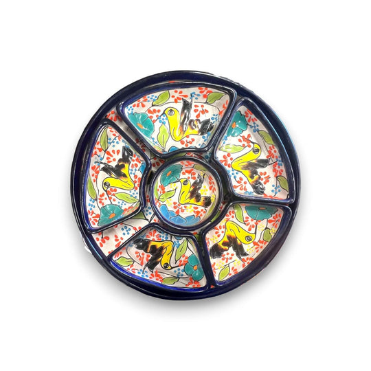 Talavera Bird Appetizer Tray | Colorful Mexican Pottery Dish - hand-painted Talavera divided appetizer plate with bird motifs