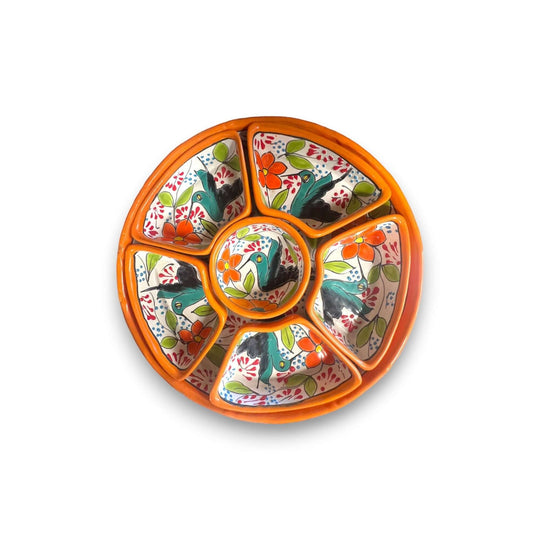 Talavera Bird Appetizer Tray | Colorful Mexican Pottery Dish - hand-painted Talavera bird sectional serving platter from Guanajuato