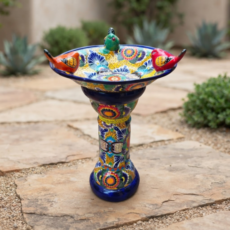 Talavera Bird Bath with Birds - lifestyle product view 1