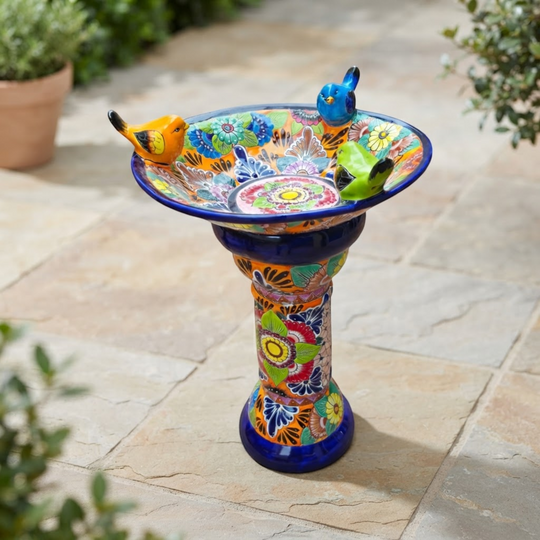 Talavera Bird Bath with Birds - lifestyle product view 2