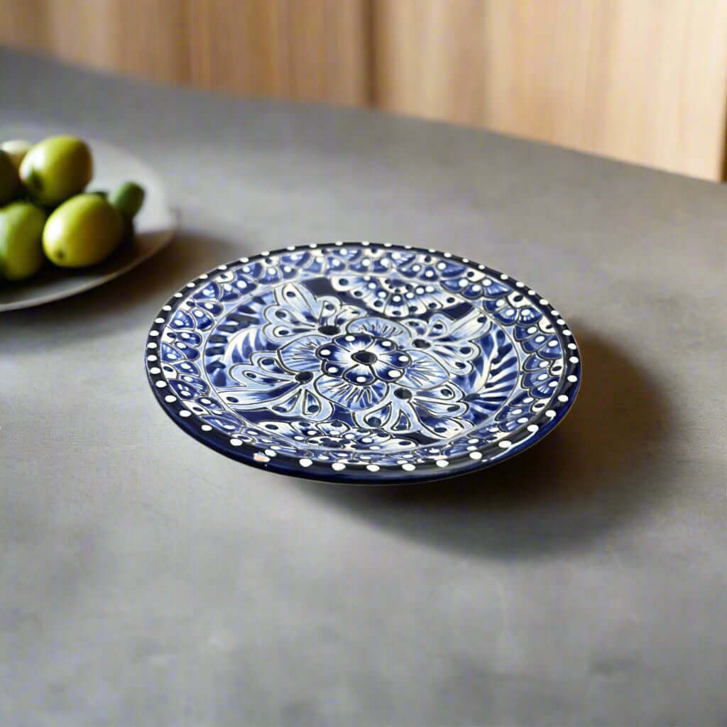 6" Talavera Blue & White Dinner Plate | Mexican Dinnerware - hand-painted blue floral ceramic plate from Guanajuato, lead-free glaze, artisan-made