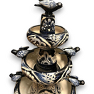 Talavera Blue & White Fountain | Authentic Mexican Ceramic Water Feature - hand-painted tiered ceramic fountain with blue floral motifs and bird accents