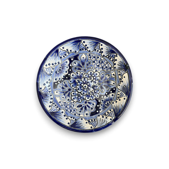 6" Talavera Blue & White Dinner Plate | Mexican Dinnerware - hand-painted blue floral ceramic plate from Guanajuato, Mexico