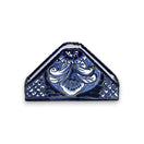 Talavera Napkin Holder | Mexican Blue & White Decor handcrafted triangular ceramic napkin holder with cobalt floral Talavera pattern