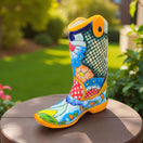Talavera Boot Planter | Hand-Painted Mexican Flower Pot Art - hand-painted colorful Talavera cowboy boot planter with floral and geometric patterns