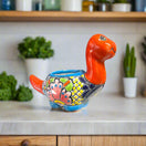 Talavera Brachiosaurus Planter | Colorful Mexican Succulent Pot - hand-painted Talavera dinosaur planter with bright floral motifs