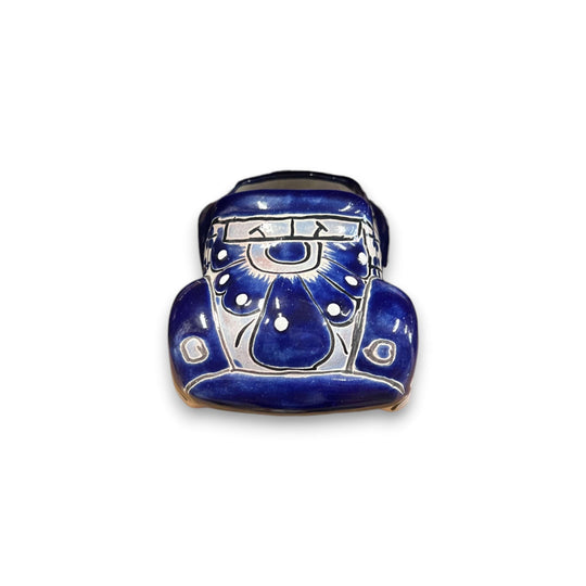 Talavera Car Planter | Small Blue & White Handmade Ceramic Pot hand-painted blue and white Talavera car planter with floral motifs