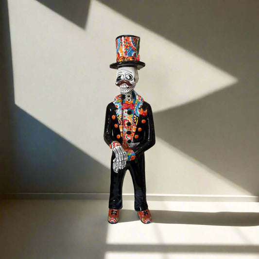 Talavera Catrin Statue | 33" Day of the Dead Figurine hand-painted Talavera Catrin in vibrant colors, kiln-fired, 33-inch decorative statue