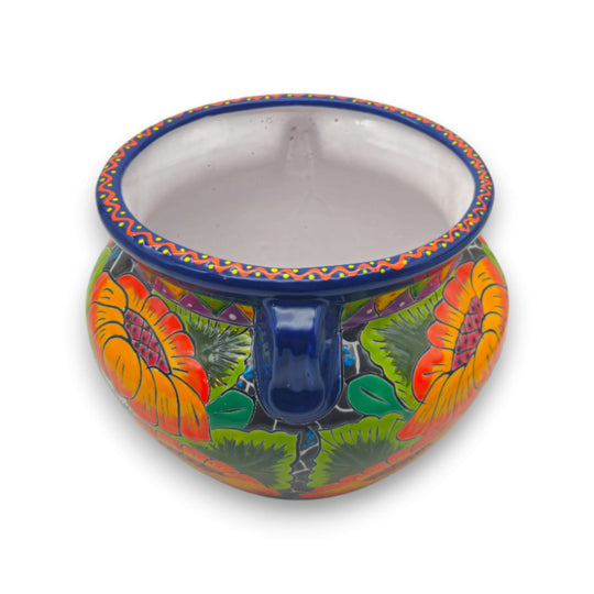 Talavera Ceramic Planter | Bright Sunflower Pot hand-painted sunflower motif ceramic planter, kiln-fired lead-free glaze, Guanajuato craftsmanship