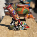 Talavera Chihuahua Bottle Holder | Hand-Painted Mexican Dog Statue - black floral kiln-fired ceramic wine bottle holder