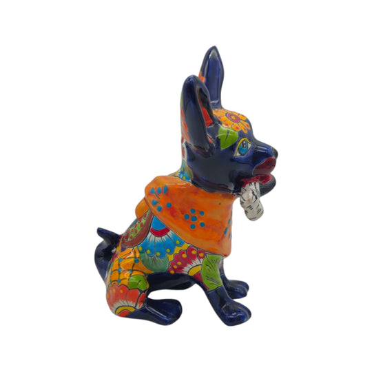 Talavera Chihuahua Dog Statue With Bone - white background product view 5