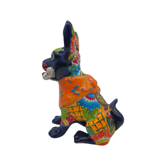 Talavera Chihuahua Dog Statue With Bone - white background product view 7