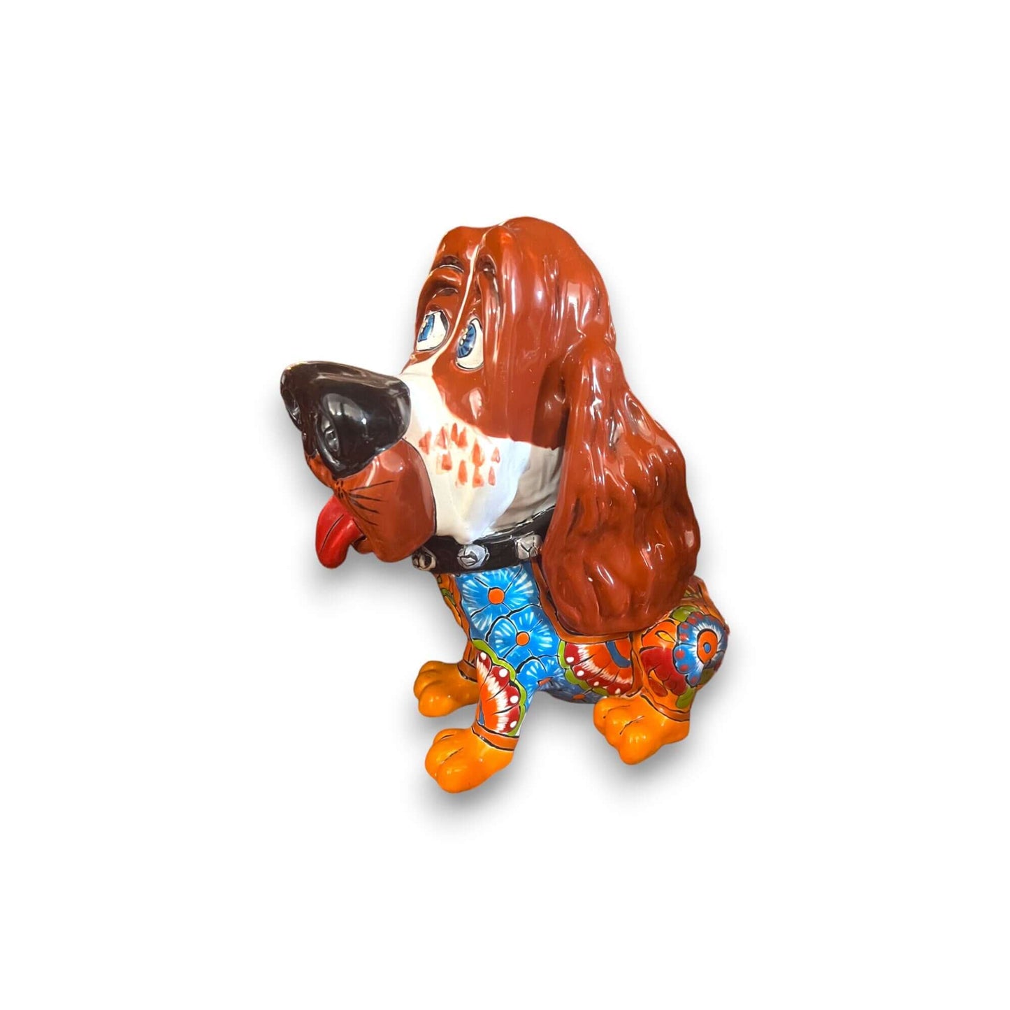 Talavera Cocker Spaniel Statue | Colorful Hand-Painted Mexican Dog Art — hand-painted Talavera ceramic cocker spaniel with long ears and bright floral patterns