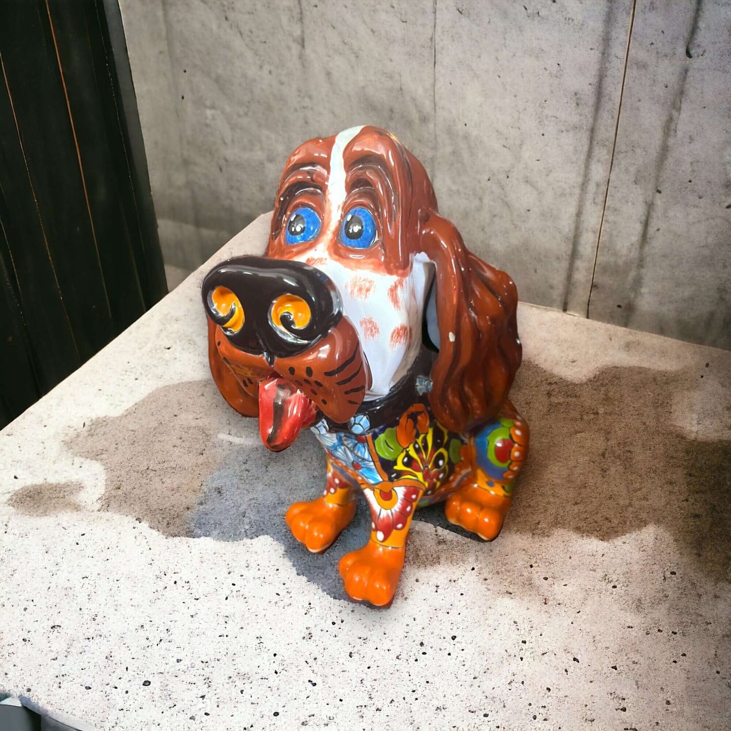 Talavera Cocker Spaniel Statue | Colorful Hand-Painted Mexican Dog Art - hand-painted Talavera ceramic dog with floral patterns