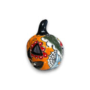 Talavera Jack-O'-Lantern | Colorful Mexican Pumpkin Decor hand-painted orange ceramic pumpkin with floral motifs and black stem