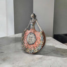 Talavera Day of the Dead Catrina | Colorful Dress Figurine hand-painted Talavera skeleton with flowing orange floral dress, kiln-fired, lead-free glaze