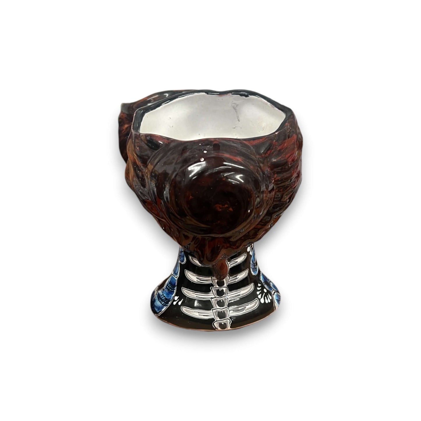 Talavera Skull Face Planter | Hand-Painted Day of the Dead Pottery - hand-painted Mexican skull planter with ribcage base