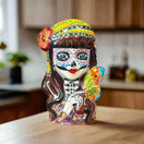 Talavera Butterfly Skull Planter | Handcrafted Day of the Dead Ceramic Pot - hand-painted Talavera skull with butterfly and colorful floral accents