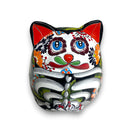 Talavera Fat Cat Planter | Day of the Dead Ceramic Art hand-painted Mexican Talavera cat planter with colorful floral and skeleton motif
