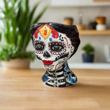 Talavera Skull Face Planter | Hand-Painted Day of the Dead Pottery - colorful hand-painted Día de los Muertos ceramic skull planter