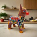Talavera Donkey Planter | Mexican Ceramic Burro Pot hand-painted brown Talavera floral geometric ceramic planter on kitchen counter