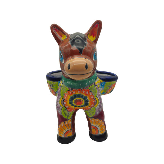 Talavera Donkey Planter | Vibrant Mexican Burro Pot front view