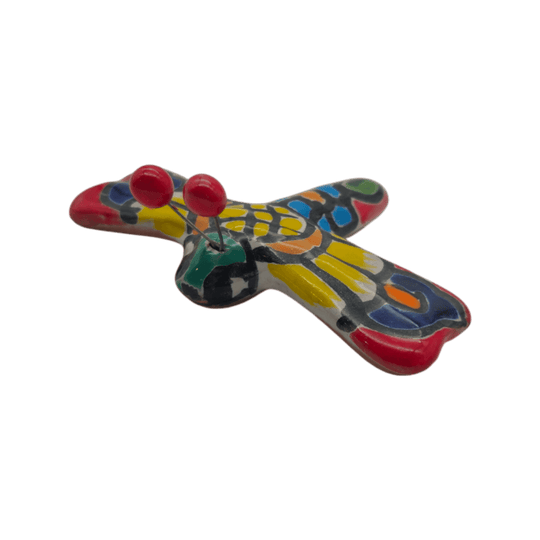 Set of 2 Talavera Dragonfly Wall Figurines | Mexican Folk Art - hand-painted colorful Talavera dragonfly with floral and geometric motifs