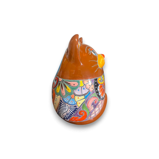 Talavera Cat Planter | Handcrafted Fat Cat Ceramic Pot - hand-painted Talavera ceramic cat planter with colorful floral pattern, indoor/outdoor decor
