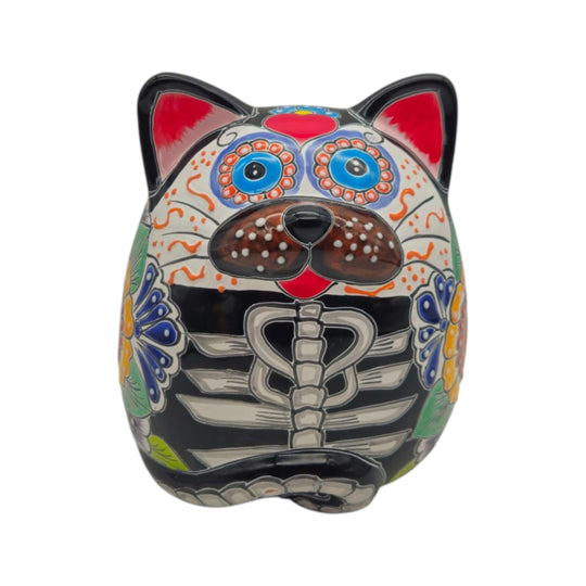 Talavera Fat Cat Planter - white background product view 7