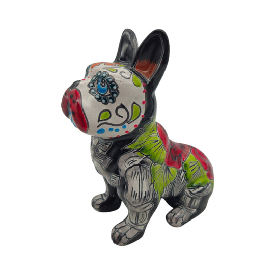Talavera French Bulldog Statue | Day of the Dead Design with vibrant colors