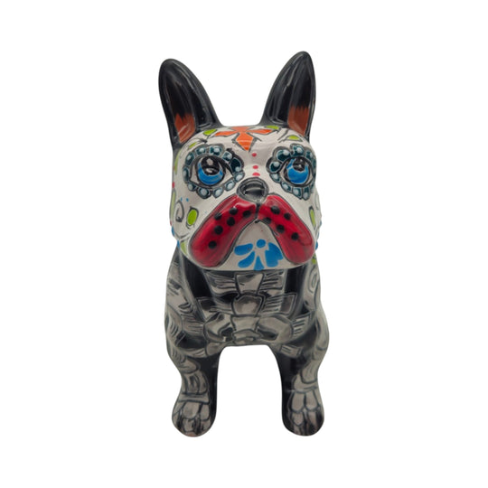 Talavera French Bulldog Statue | Day of the Dead Design, handcrafted colorful decoration