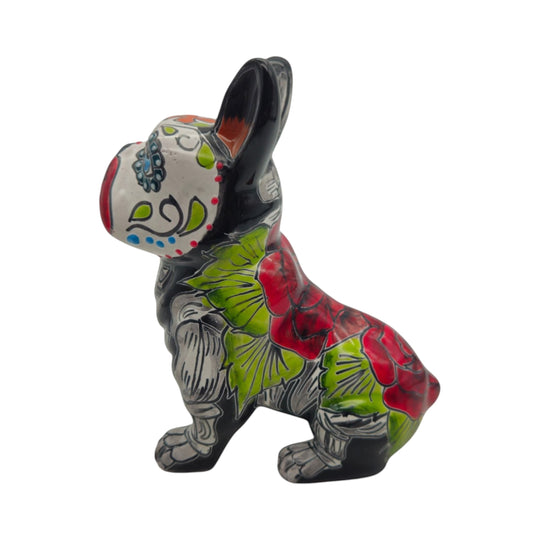 Talavera French Bulldog Statue | Day of the Dead Design, vibrant colors and patterns, handcrafted decor