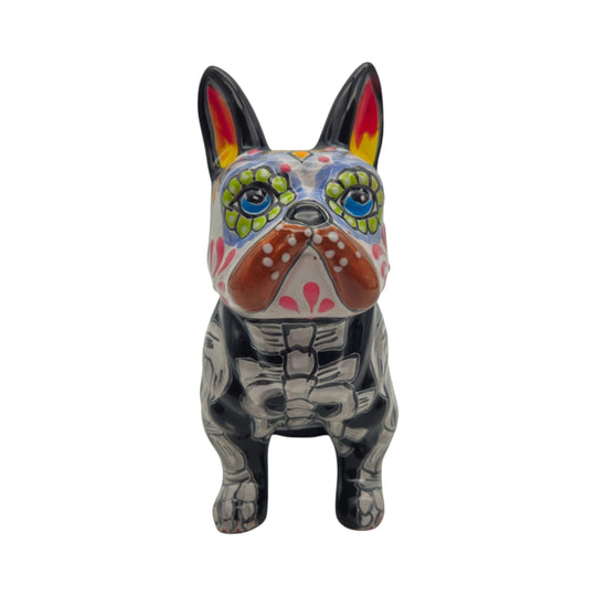 Talavera French Bulldog Statue | Day of the Dead Design in vibrant colors