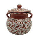 Talavera Frijolero Bean Pot with Lid | Fully Glazed Floral Design showcasing a handcrafted brown and white floral motif.