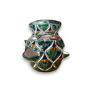 Talavera Strawberry Planter | Green Peacock Design hand-painted green peacock motif strawberry planter with multiple side openings, kiln-fired, lead-free glaze