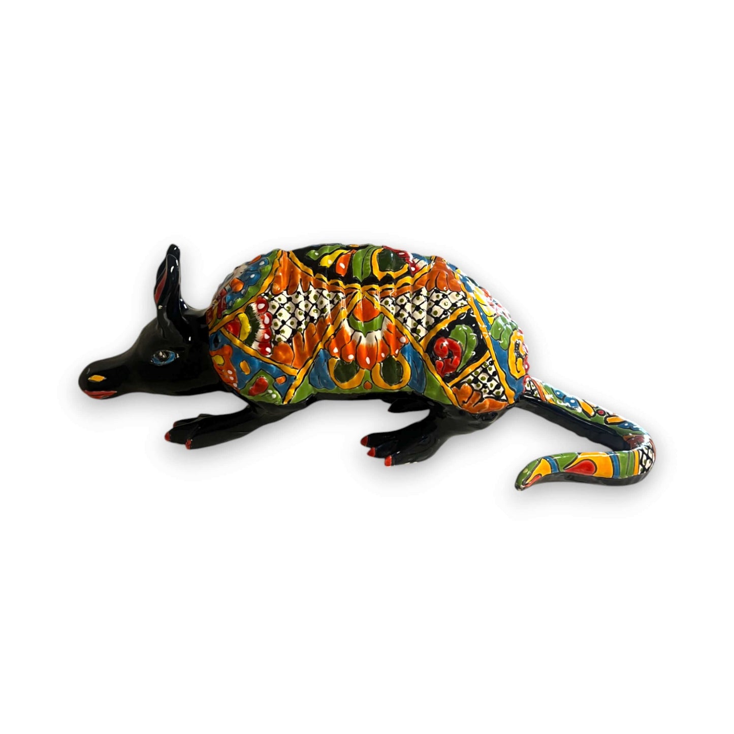 Talavera Armadillo Statue | Hand-Painted Mexican Folk Art Animal colorful hand-painted Talavera armadillo sculpture from Guanajuato
