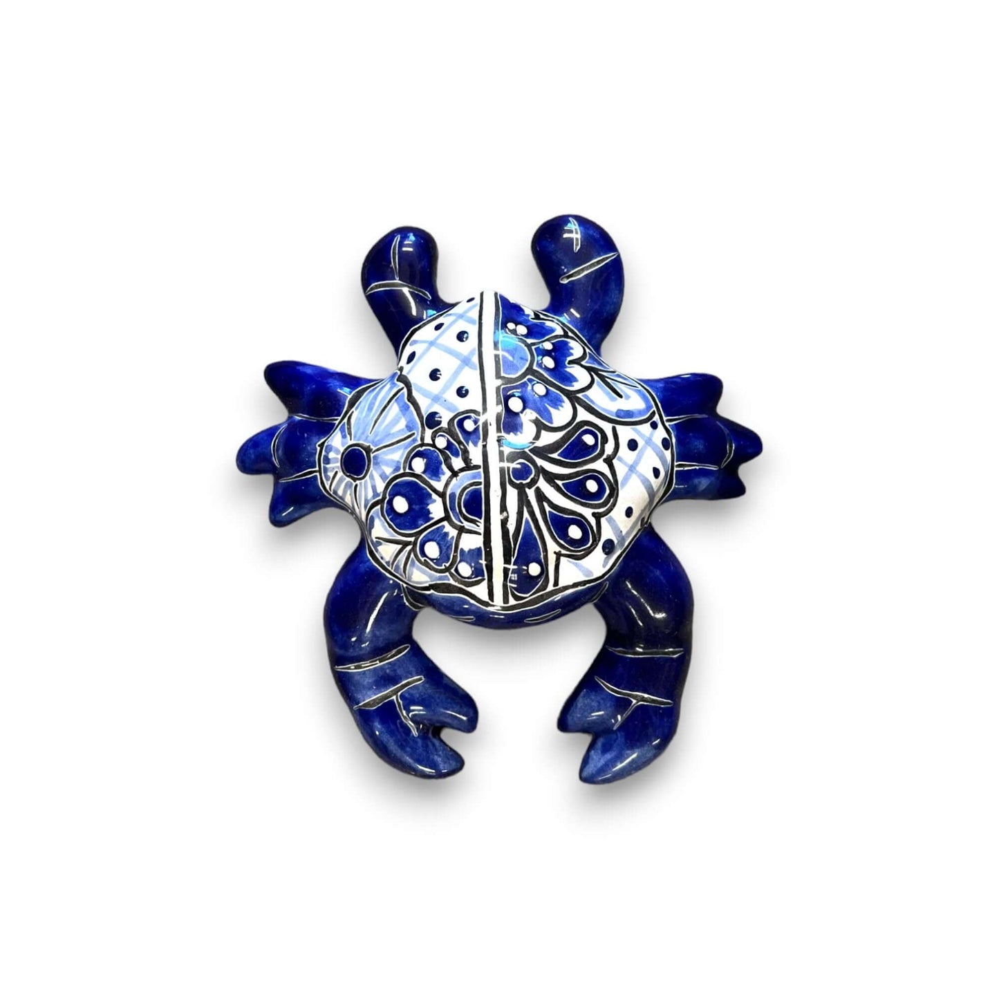 Talavera Crab Figurine | Colorful Hand-Painted Mexican Sculpture - cobalt blue hand-painted Talavera crab decor, kiln-fired lead-free glaze