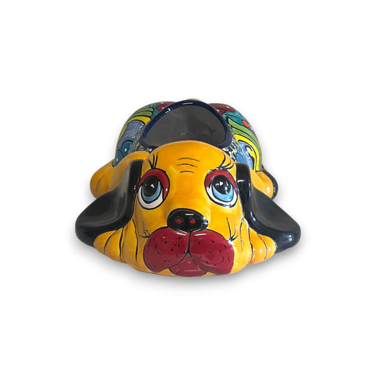 Talavera Dog Planter | Hand-Painted Mexican Pottery Decor - colorful hand-painted resting dog ceramic planter