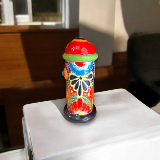 Talavera Fire Hydrant Statue | Hand-Painted Mexican Decor - hand-painted colorful Talavera ceramic fire hydrant statue from Guanajuato