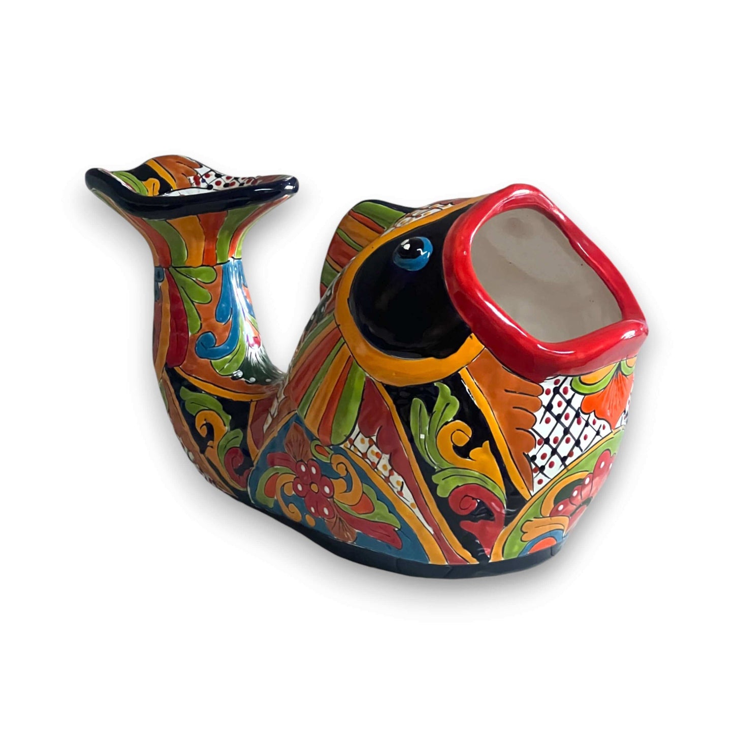Talavera Fish Planter | Hand-Painted Mexican Ceramic Decor - vibrant hand-painted fish-shaped planter from Guanajuato with bold floral motifs