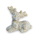 Talavera Reindeer Trio | Hand-Painted Christmas Relief Set - single hand-painted beige and white floral relief reindeer statue from Guanajuato